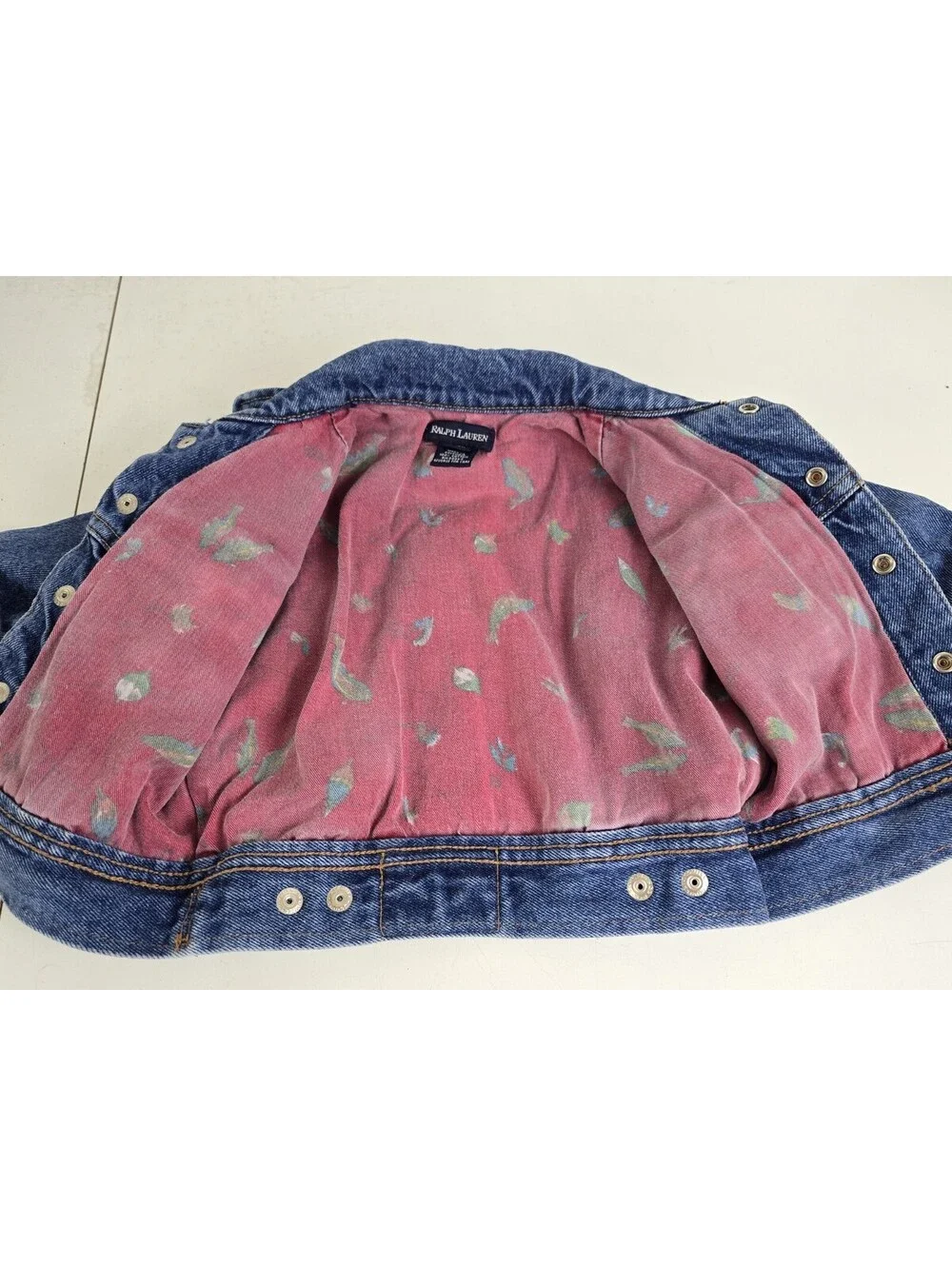 Vintage Baby 3-12 Months Denim Ralph Lauren Jean Jacket Fish AOP Lined Classic